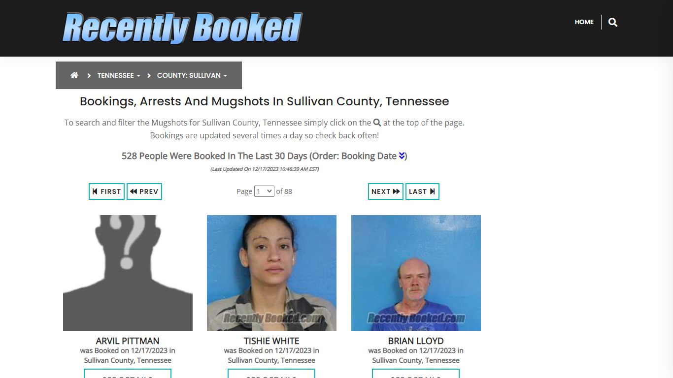Bookings, Arrests and Mugshots in Sullivan County, Tennessee